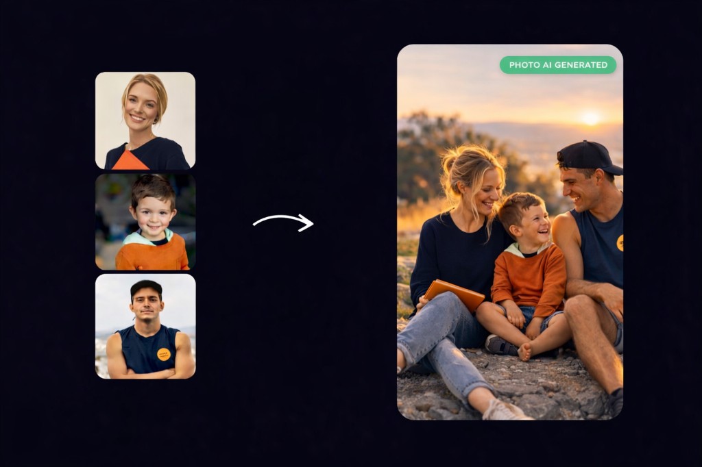 AI family portrait: individual photos transformed into a beautiful family portrait